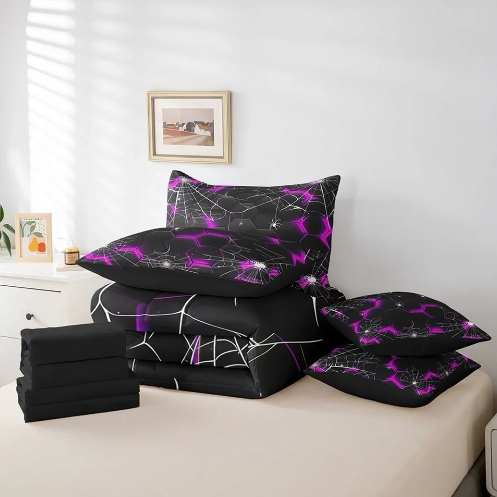 Full size 7 piece bed in a bag gothic geometric purple spider web